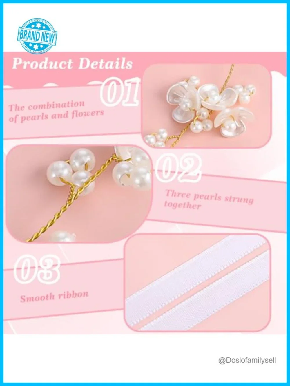 Pearl Flower Hairband with Ribbon Ties - Handmade Wedding Headpiece
